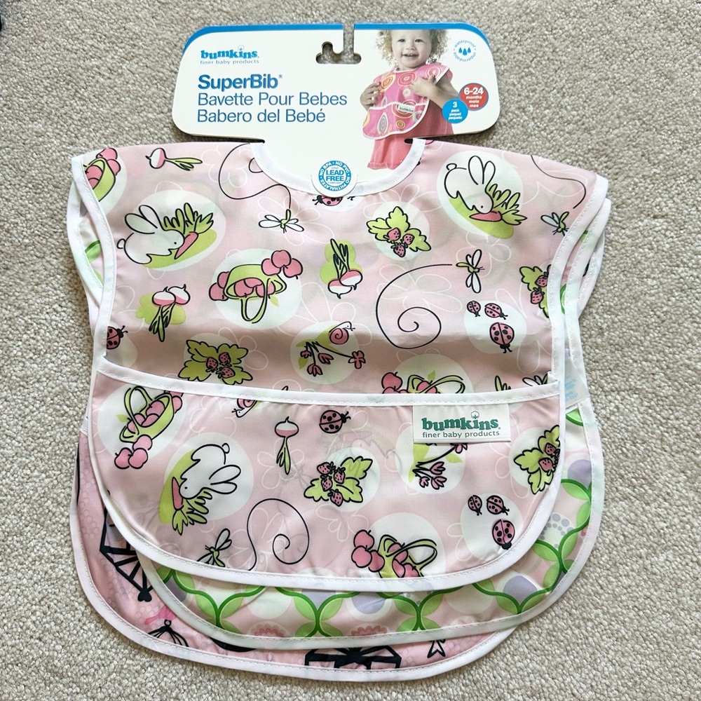 Brand New Set of 3 Bumkins SuperBib Pink Baby Bib
